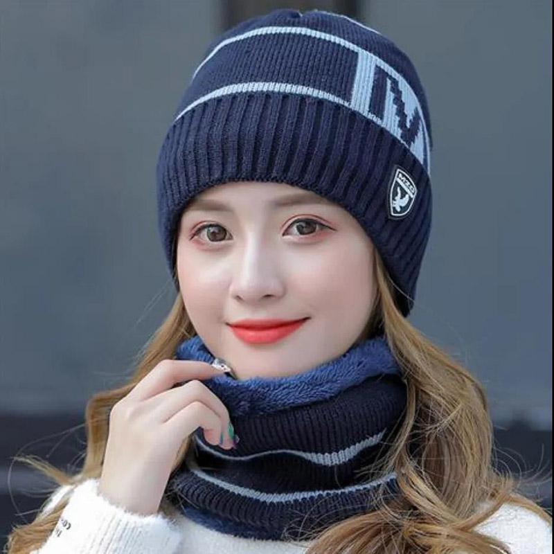 Winter Hats and Scarves 2-piece Set Knitted Woolen Cold-proof Ear Protection Hat and Bib Set Women's Cycling Hat Accessories