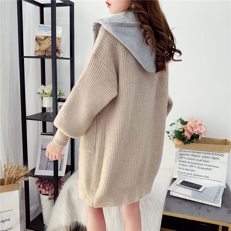 Autumn and Winter Fashion Simple Sweater Casual Cardigan Ins Style Top Mid-length Loose Female Jacket