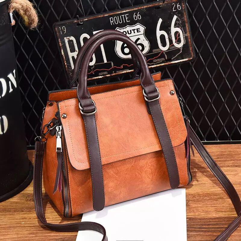 Woman bag European and American Shoulder Handbag Trendy wild Patent leather bag Genuine Leather