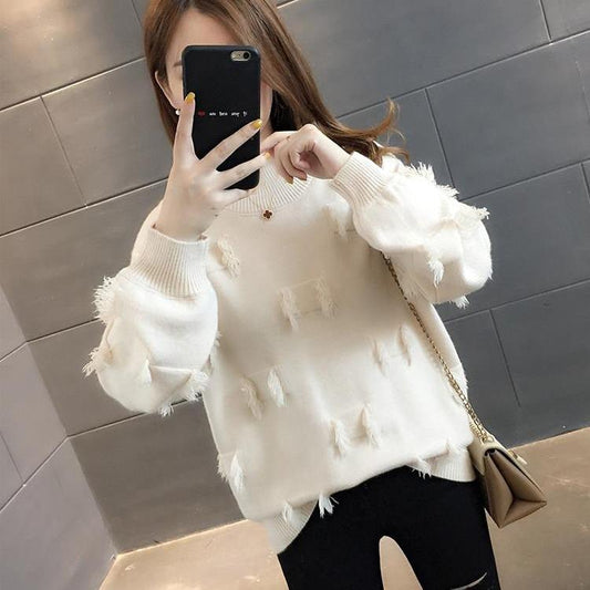 Pofulove sweater autumn and winter women's wild loose Korean long-sleeved fringed student sweater shirt tide