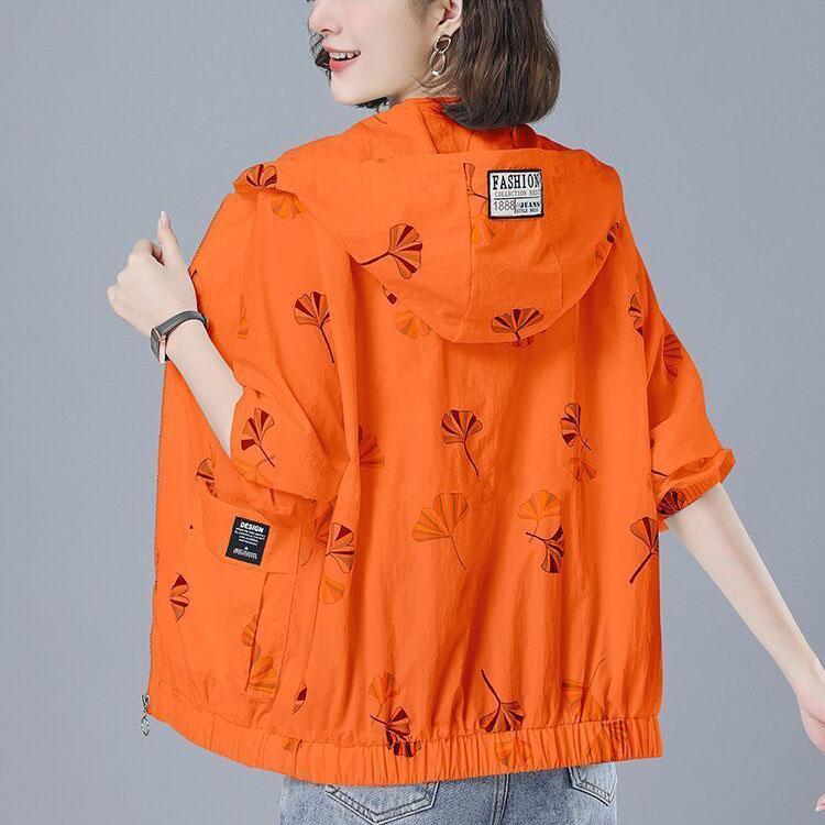 Women's Spring Summer Plus Size Loose Thin Coats Autumn Long Sleeve Print Hooded Sun Protection Jackets