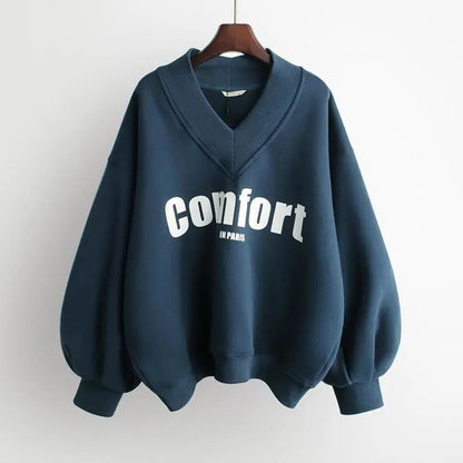 Sweater Women's Fleece Thickening Autumn and Winter Student Loose Letter V-neck Coat Women Sweatshirts