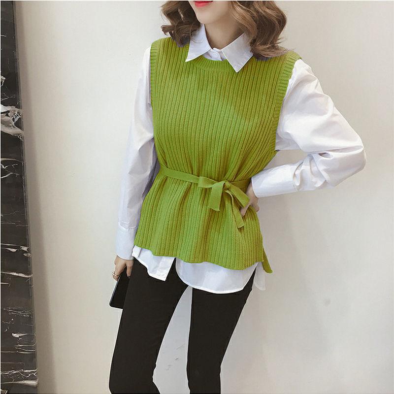 Spring and Autumn Loose Solid Color Vest Sleeveless Knitted Lace Sweater Fashion Women's Top