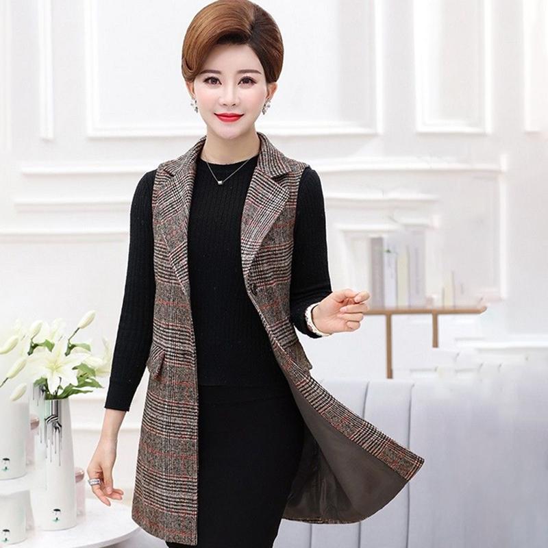 Women's Plaid Vest Jacket Mid-length Sleeveless Women's Waistcoat Suit Waistcoat Women's Mid-length Sleeveless Jacket Slim and Thin