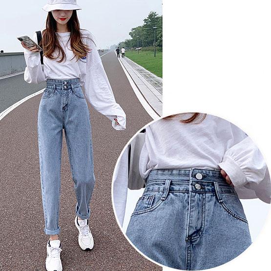 Women's Loose Large Size Streetwear Haren Pants Solid Color Jeans High Waist Slim Versatile Long Straight Pants