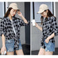 Bow Striped Retro Plaid Long Sleeve Shirt Women's Loose Large Size Mid Length Cardigan Shawl