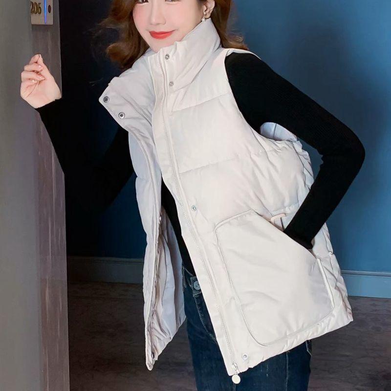 Autumn and Winter Solid Color Casual Down Cotton Vest Korean Version Loose Large Size Stand Collar Thickened Female Jacket