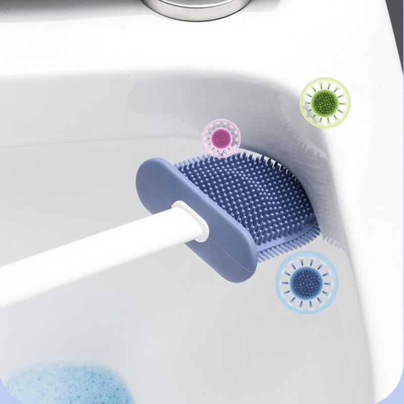 Double Brush Head Silicone Toilet Brush Wall-mounted Toilet Punch-free Toilet Cleaning Brush Long Handle No Dead Corner Toilet Cleaning Brush