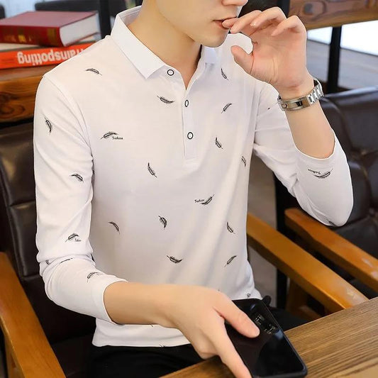 Autumn Men's Long-sleeved Polo Shirt Shirt Collar Trend All-match Blouse Suitable for Young and Middle-aged Men