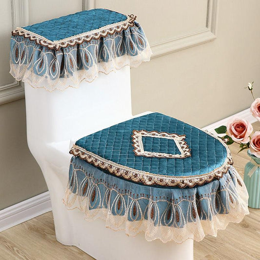 Three-piece Toilet Toilet Gasket Four Seasons Plus Velvet Warm Cushion Toilet Cover Zipper Type Toilet Cover Fabric Sticky