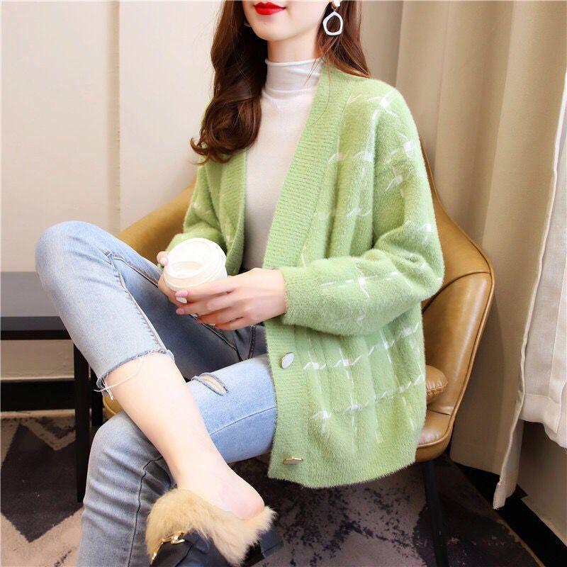 Autumn and Winter Mohair Cardigan Jacket Wild Loose V-neck Shirt Button Fashion Women's Top