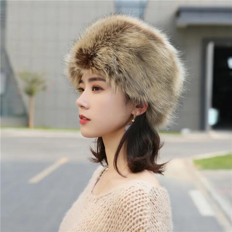 Women's Autumn and Winter Imitation Fox Fur Beanie Hat Thick Fur Hollow Top Hat Warm Hat Fur Hat Ring No Top Solid Fluffy Fur Ponytail Hat