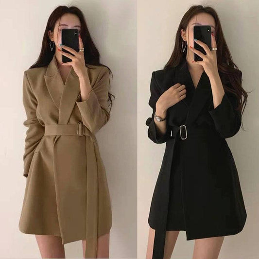 Women's Suit Jacket Korean Style Lace-up No Buckle Spring  Autumn Loose Casual Season Jacket Small Suit