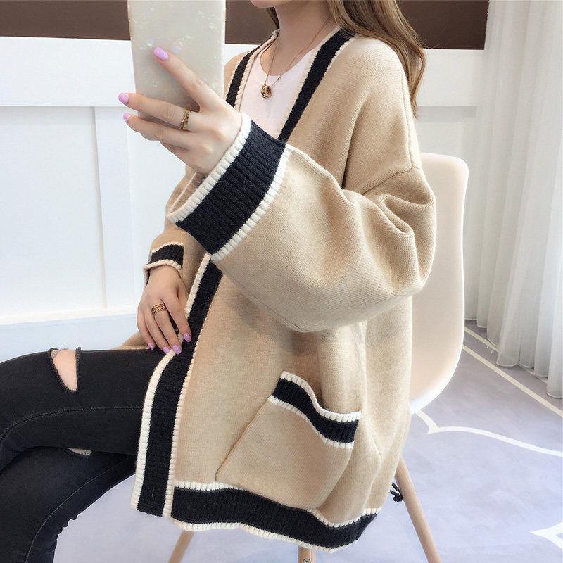 Autumn and Winter Casual Sweater Loose Long-sleeved Simple Top Knitted Cardigan Women Jacket