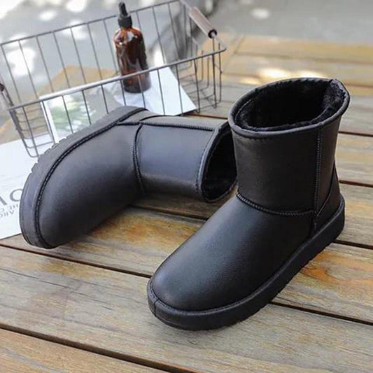 Winter Leather Snow Boots Women's Waterproof Non-slip Short Tube Warm Plus Velvet Thickened Short Boots