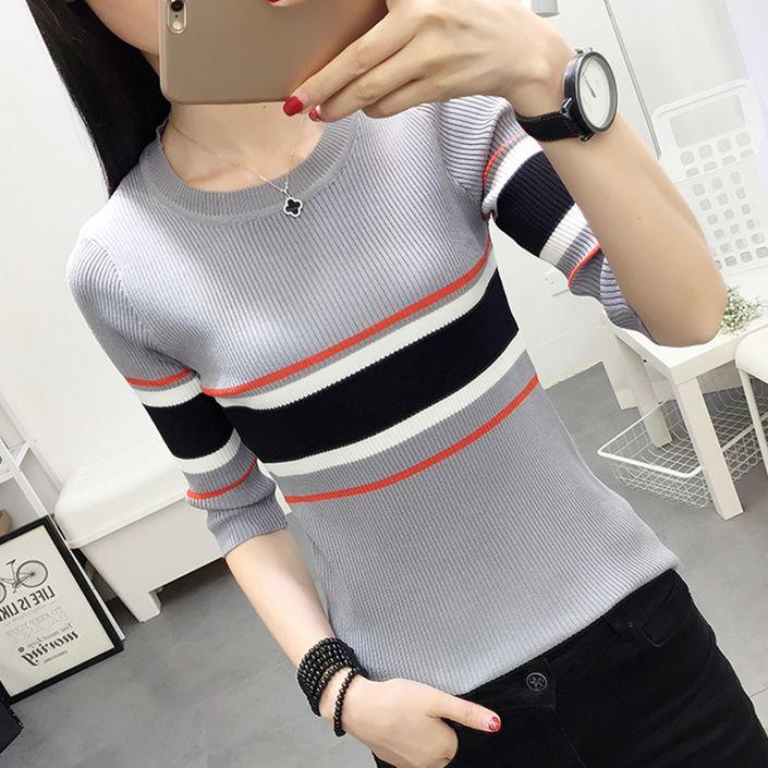 Knitwear Women's Autumn Round Neck Sleeve Fashion Stripe Shirt Long Sleeve Sweater