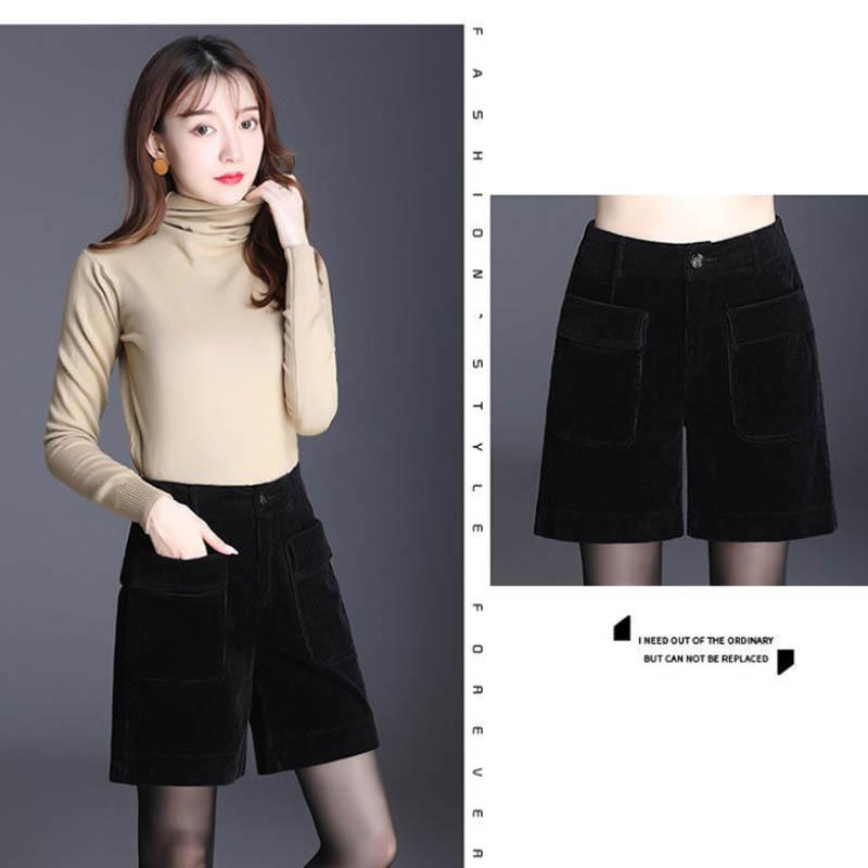 Corduroy Wide-leg Straight-leg Shorts Autumn and Winter Korean Style Loose High-waist Five-point Overalls for Women's Outer Wear