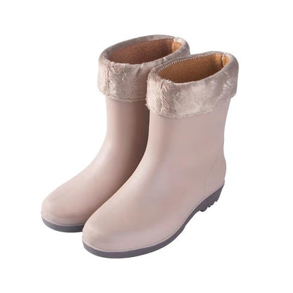 Female Autumn and Winter Rain Boots Adult Mid-tube Rain Boots   Rubber Shoes Non-slip Plus Velvet Cotton Warm Waterproof Shoes