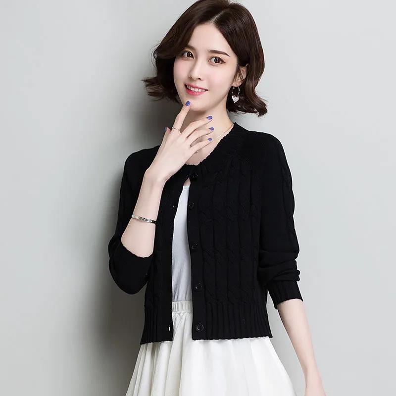 Pure Color Twist Knit Cardigan Women's Spring and Autumn Women's Short and Small Age-reducing Sweater Women's Jacket