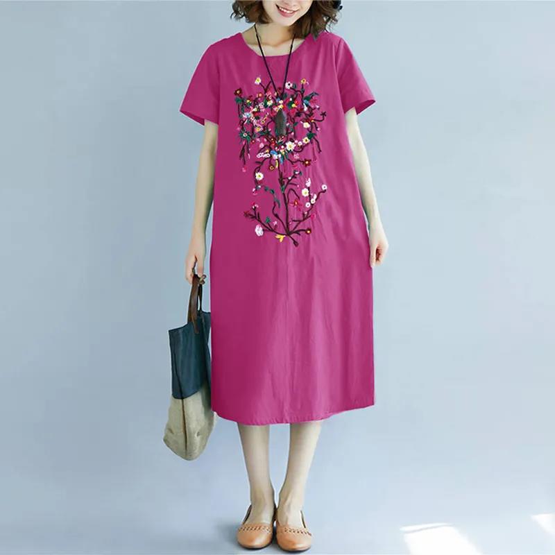 Large Size Women's Retro Loose Mid-length Dress Was Thin Ethnic Style Covering Belly Summer Dress