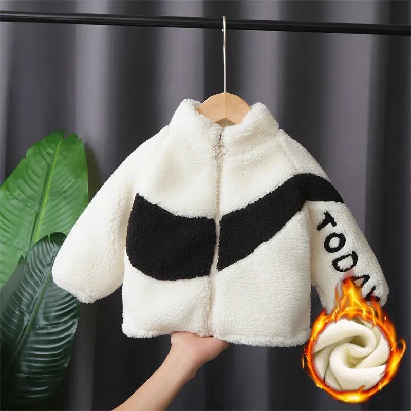 Boys and Girls Jackets Autumn and Winter Clothes Plus Velvet Padded Lamb Wool Children's Cotton-padded Jacket Children's Jacket