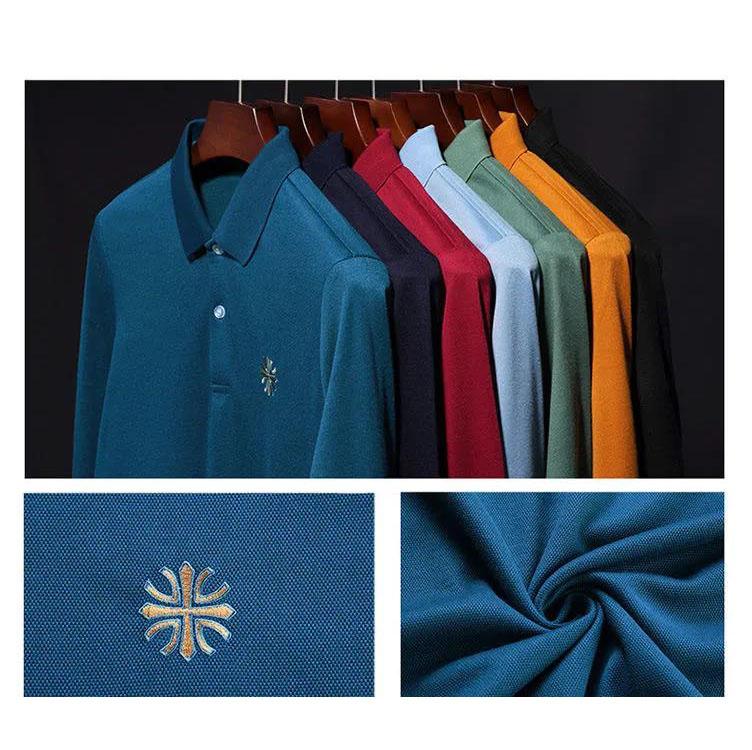 Autumn and Winter Long-sleeved Polo Shirt Embroidery Lapel T-shirt Loose and Comfortable Top Suitable for Young and Middle-aged Men