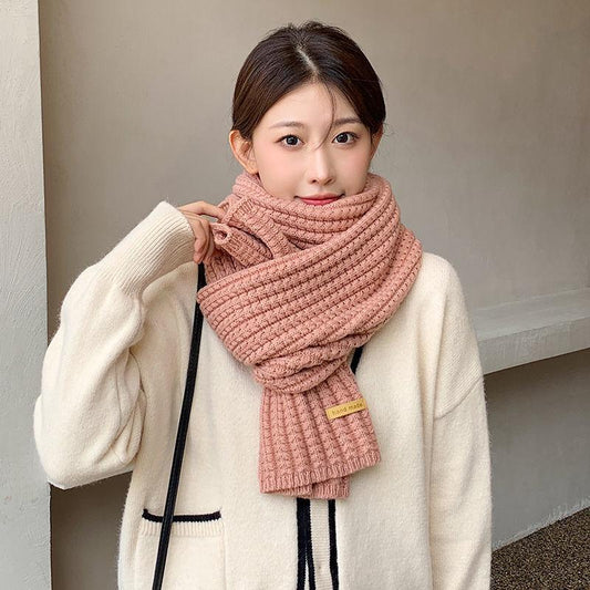 Korean Version of Pure Color Knitted Wool Scarf for Autumn and Winter Thicken Warmth and Lengthen Scarf Shawl