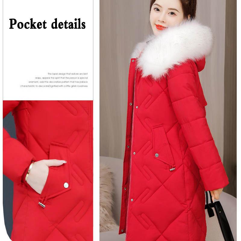 Down Padded Jacket Women's Mid-length Winter Fit Slimming Big Fur Collar Padded Padded Jacket