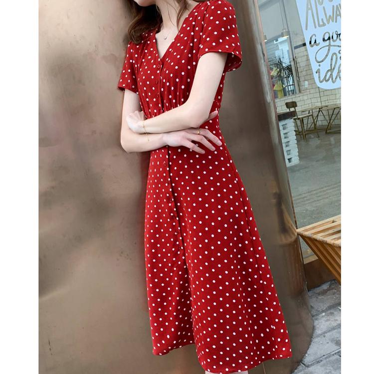 Vintage Dress French Style Polka Dot Midi Dress Long Sleeve High Waisted Retro Holiday Dress Women