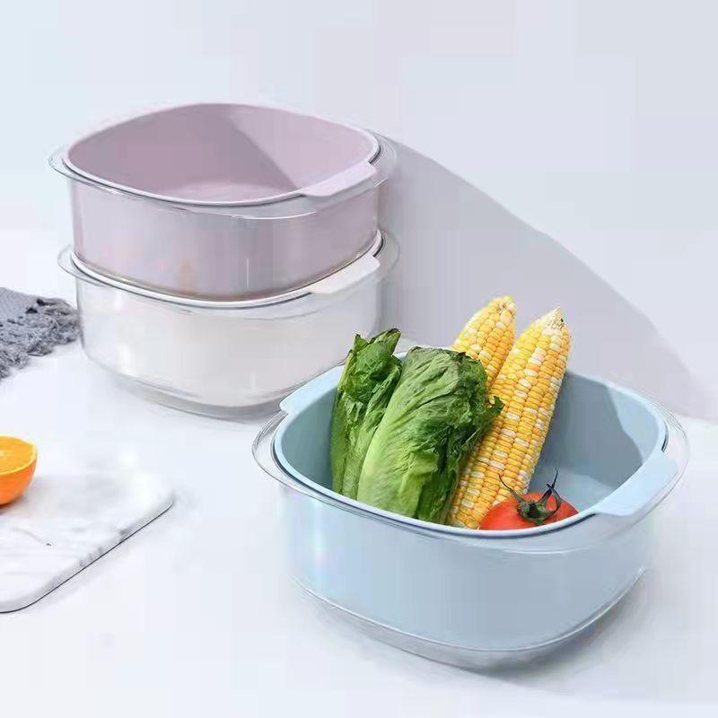 Double Layer Drain Basket Kitchen Multi-function Sink Drain Basket Fruit Blue Basket Fruit Plate Drain Rack Basket Kitchen Organizer