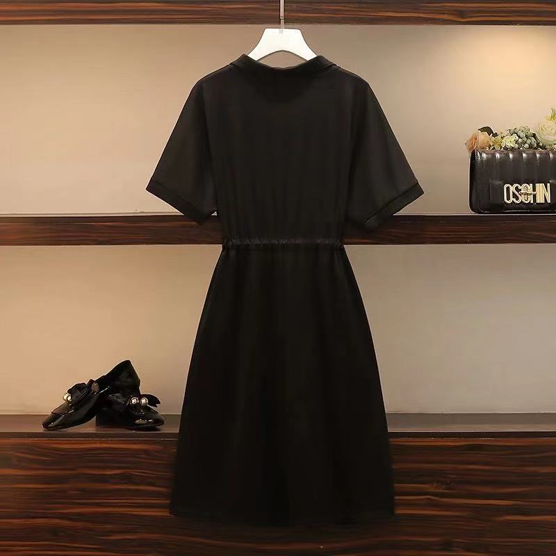 Female Simple and Elegant Pompous Dress Large Slim Medium Length Zipper Polo Neck Stitched Dress