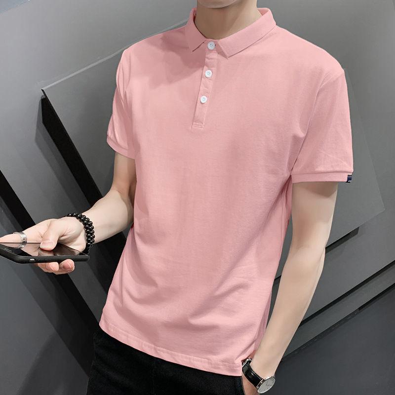 Handsome Solid Color Lapel Short-sleeved Men's  Shirt Retro All-match Casual T-shirt Breathable Paul Shirt