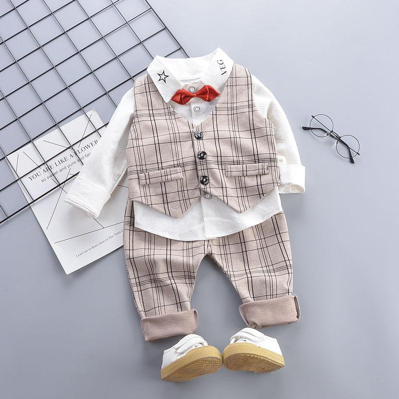 Boys Clothes Spring Autumn Fashion Baby Suit British Wind Children's Suits Gentleman Long Sleeve Shirt Vest Pants Kids