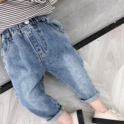 Spring and Autumn Boy and Girl Jeans Pants Children's Wear Korean Casual Pants Printing Baby Jeans Thin Ripped Jeans