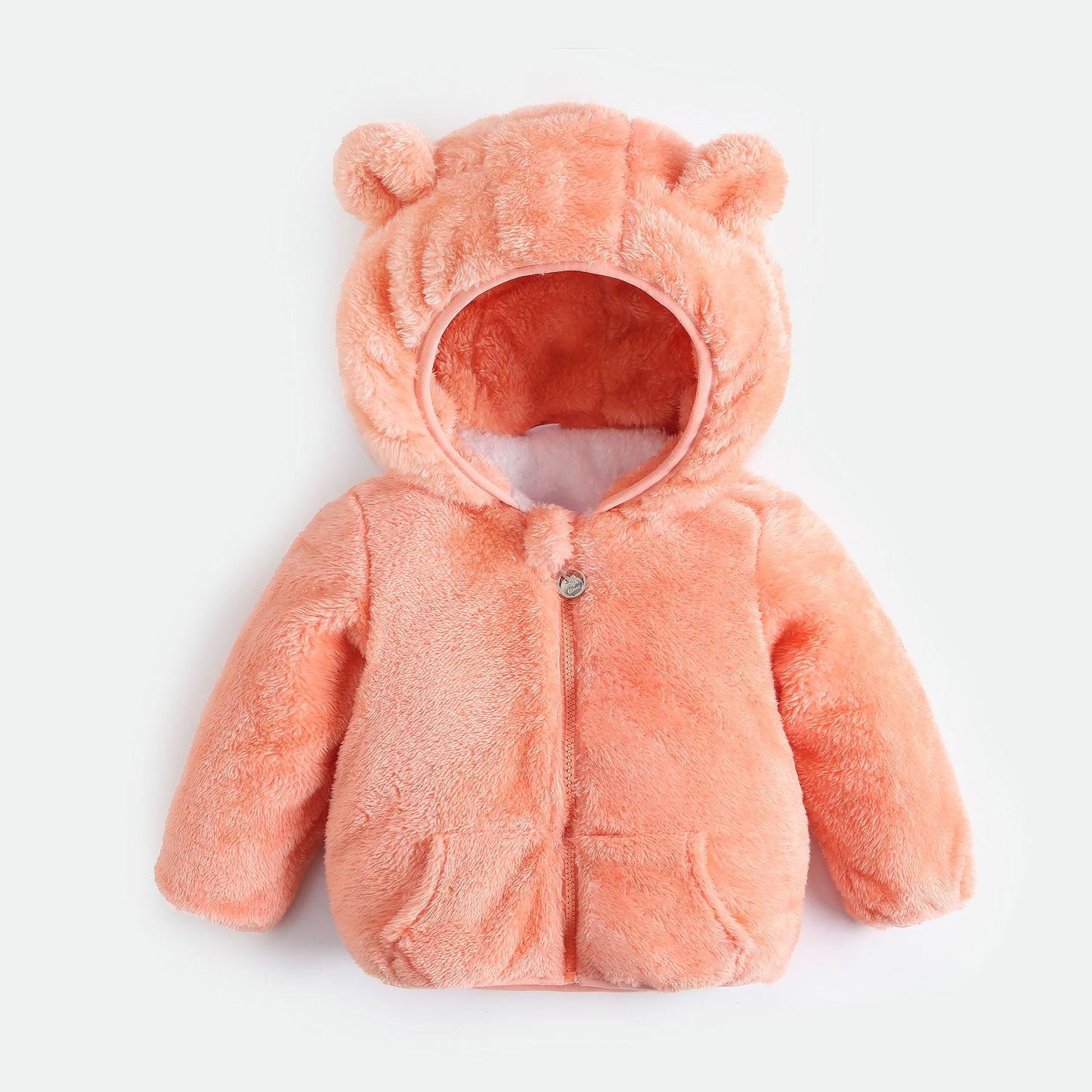 Children's Jacket Boys and Girls Autumn and Winter Padded Cotton Clothes Baby Children Coral Fleece Children's Hooded Plus Velvet Padded Jacket