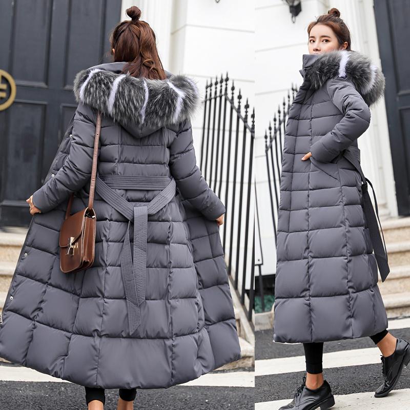 Women's Long Down Coats Winter Coat Plus Size Maxi Down Jackets with Fur Hood Parka Outwear Women Warm Slim Thicken Clothes Zipper Button Black White