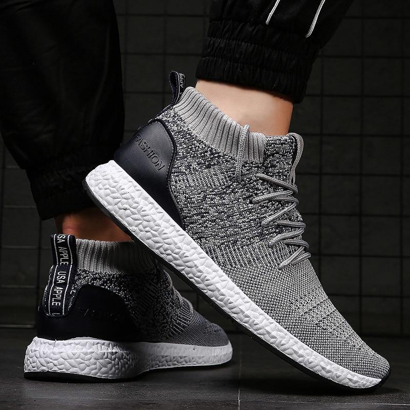 Men Sneakers Shoes Flying Woven Breathable Mesh Shoes Comfortable Trainers Black Lace