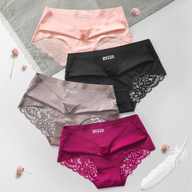 7Pcs/Set Women's Spring All-match Large Size Causal Lace Briefs Ladies Summer Mid Waist Solid Color Seamless Underpants