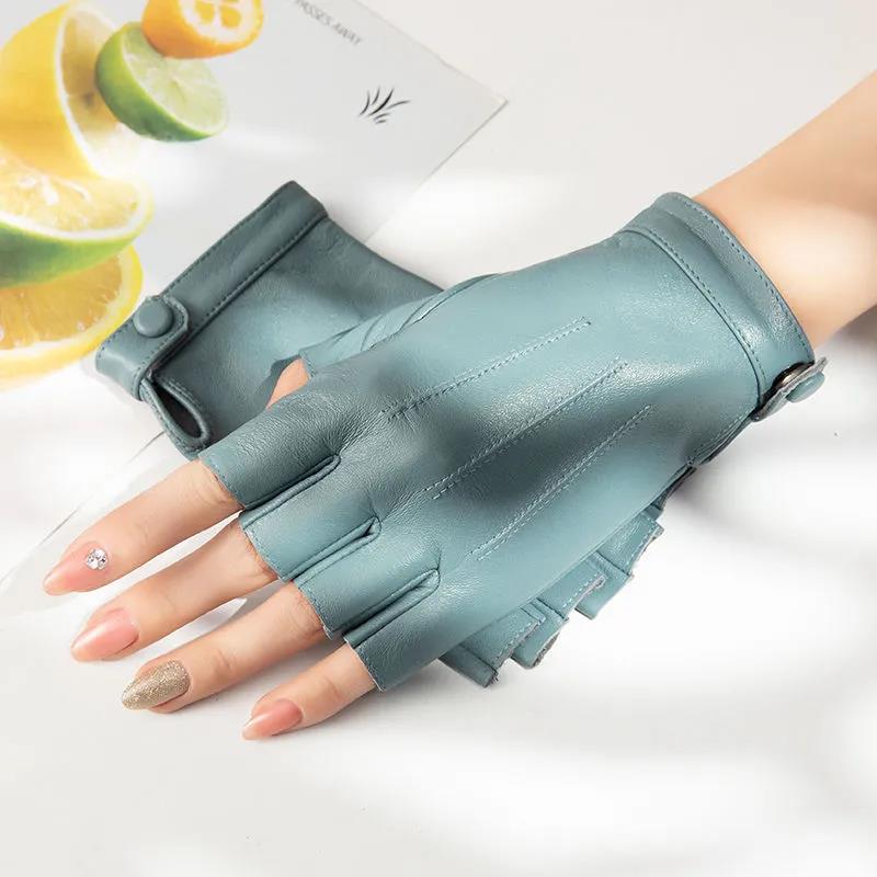 Women's Leather Half-finger Gloves Outdoor Driving Riding Fingerless Fitness Sports Gloves Biking Mittens Wear-resistant Gloves