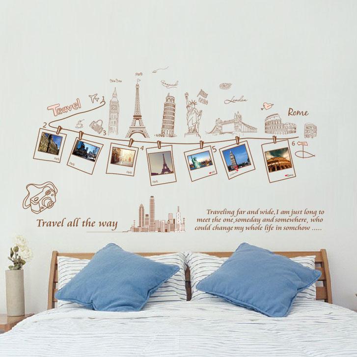 Removable wall sticker living room dining room bedroom sofa background travel photo wall sticker