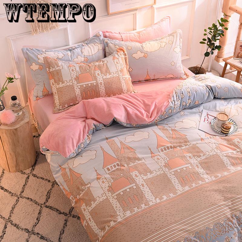 Four-piece Carved Velvet Quilt Cover  Crystal Duvet Cover Warmth Double-sided Magic Queen/king Size Bedspread