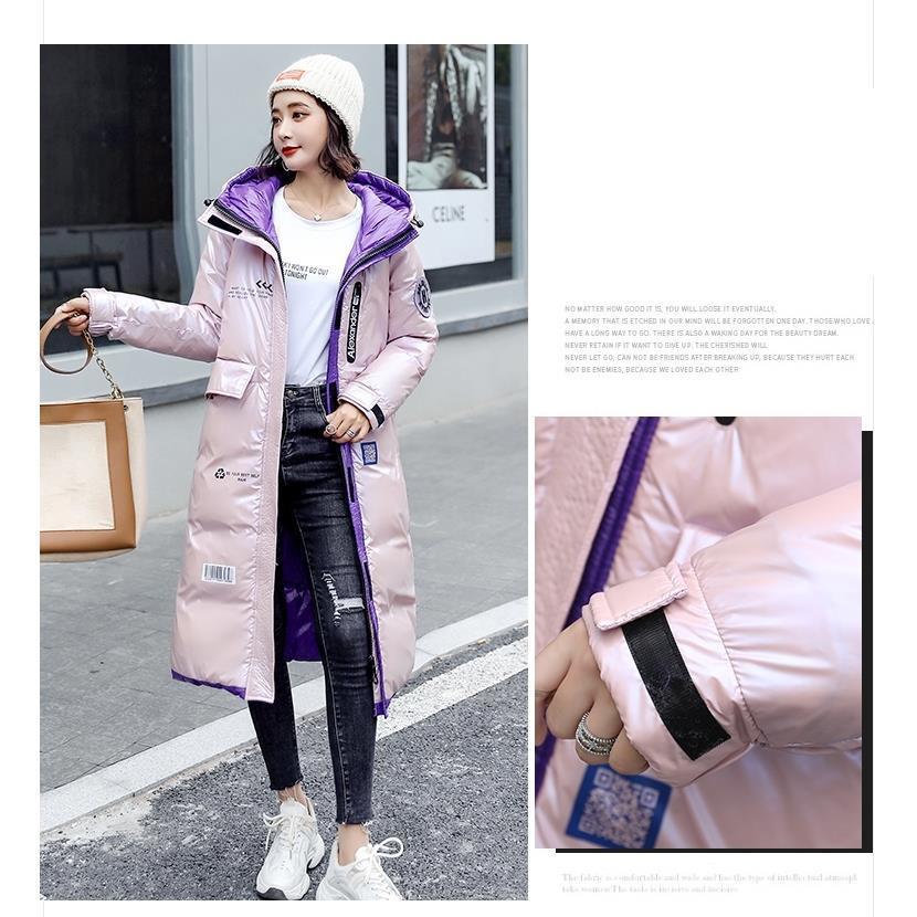 Autumn and Winter Long Women's Coat Shiny Down Jacket Ladies Thick Warm Parka Coat Ladies Down Hooded Jacket Women