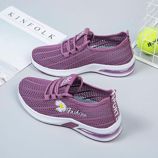 Summer Fly Woven Breathable Mesh Women's Shoes Lightweight and Comfortable Sports Running Shoes Flat Hollow Shoes