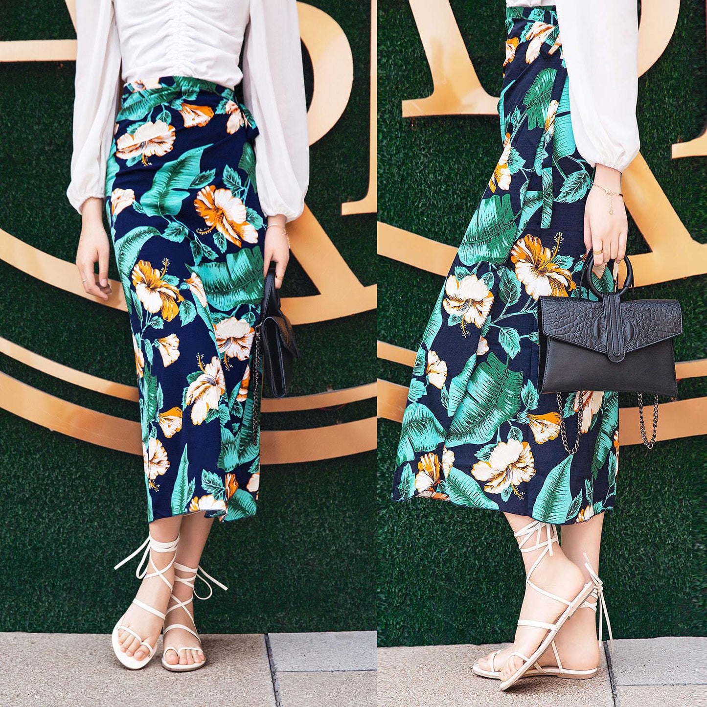 Long Floral Chiffon Casual Skirt One-piece Skirt Women Summer Chiffon Wrap Skirt Long Beach Skirt