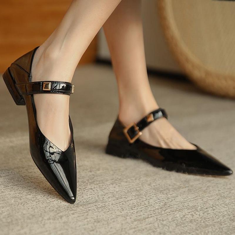 Single Shoe Pointed Toe Flat Word Retro Low Heel Gentle Mary Jane Women's Shoes