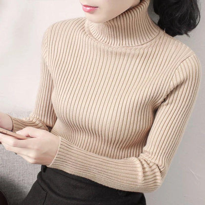 Wild Long Sleeve High Collar Sweater Knitting Sweater Women's Autumn and Winter Bottoming Shirt