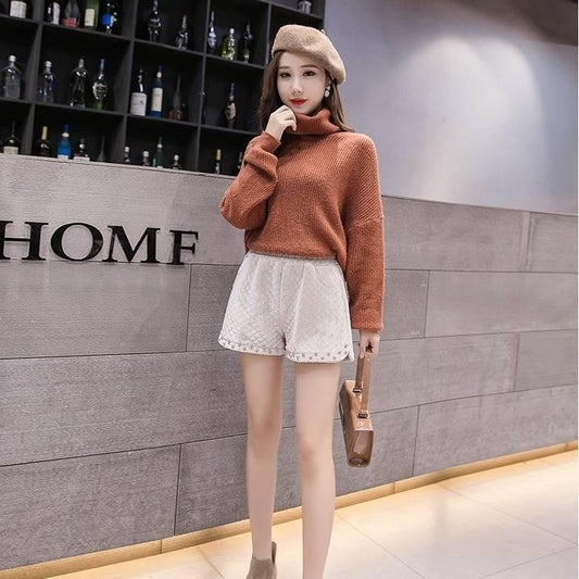 Woolen High Waist Shorts Wide Leg Slim Boots Pant Shorts Women Harajuku Style Short Pants