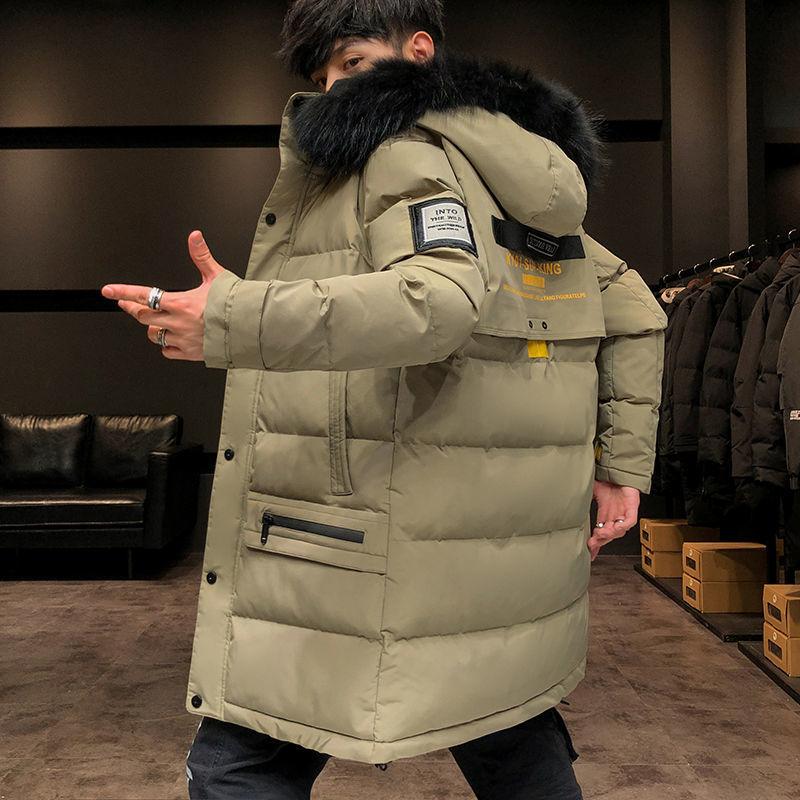 Down Padded Jacket Men's Big Fur Collar Padded Jacket Youth Korean Version Loose Thick Clothes Men's Mid-length Winter Clothes