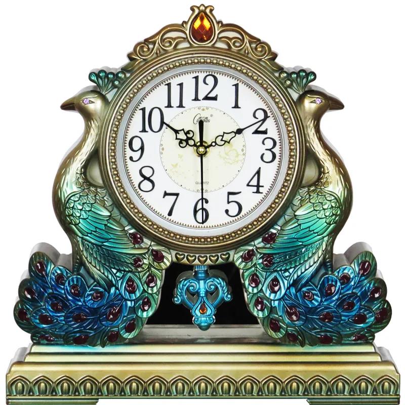 Swing Table Clock Wall Clock for Two Living Room Large Desk Clock European Style Retro Creative Silent Quartz Clock Pendulum