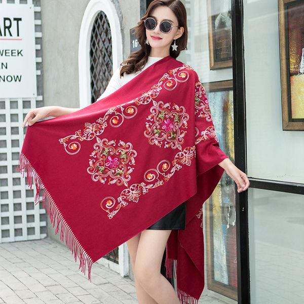 Scarf Women Winter Cotton Shawl Ladies Scarves Embroidery Print Casual Neck Decor